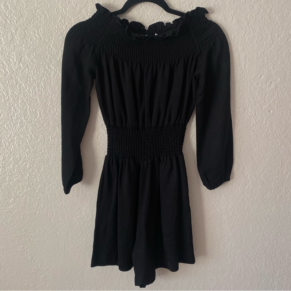 Maje Ilanda Off-The-Shoulder Romper Size 36 Black Linen Viscose Blend Casual - Picture 7 of 12